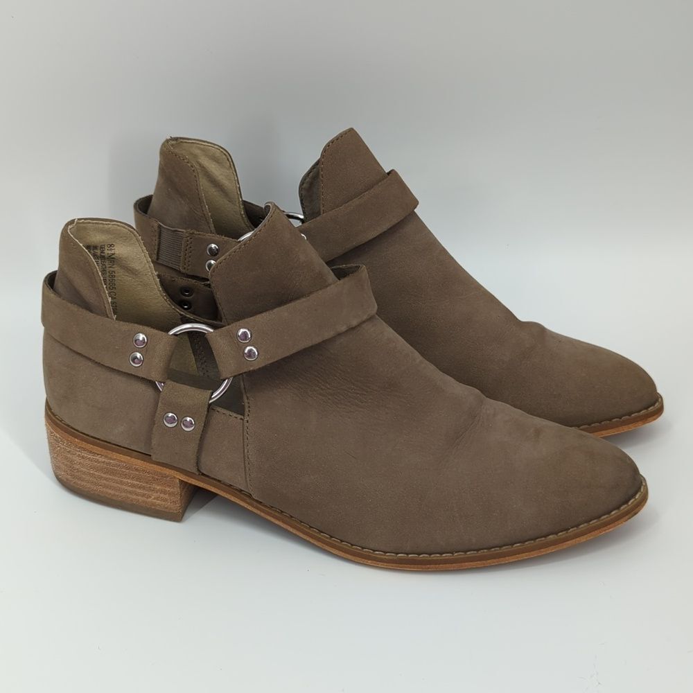 Nordstrom BP Brown Kerry Moto Harness Heeled Booties 8.5 Leather Upper